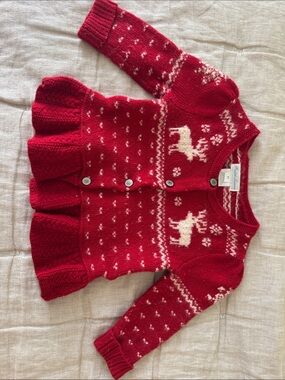 Ralph Lauren Red Knit Reindeer Cardigan Sweater